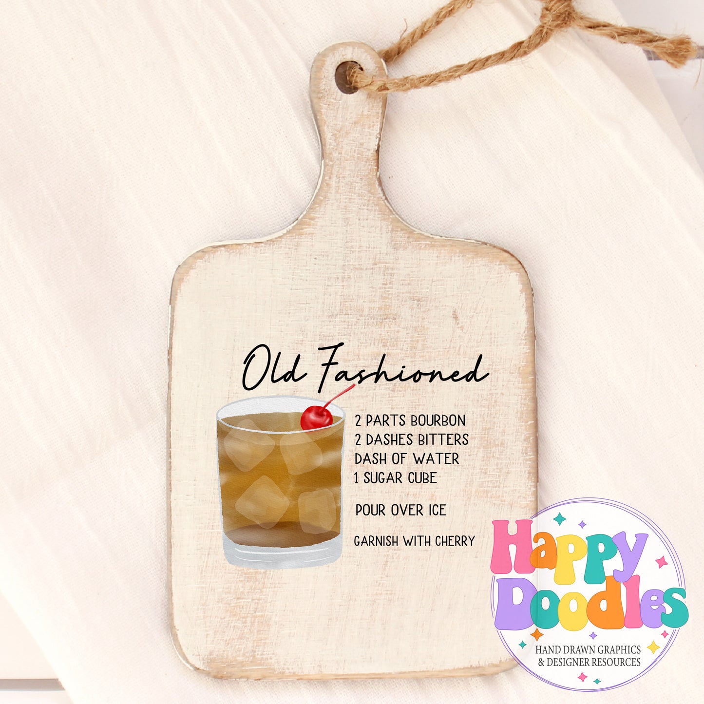 Old Fashioned Drink Recipe Printable PNG - Happy Doodles Designs