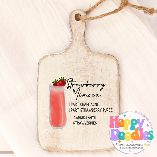 Strawberry Mimosa Drink Recipe Printable PNG - Happy Doodles Designs