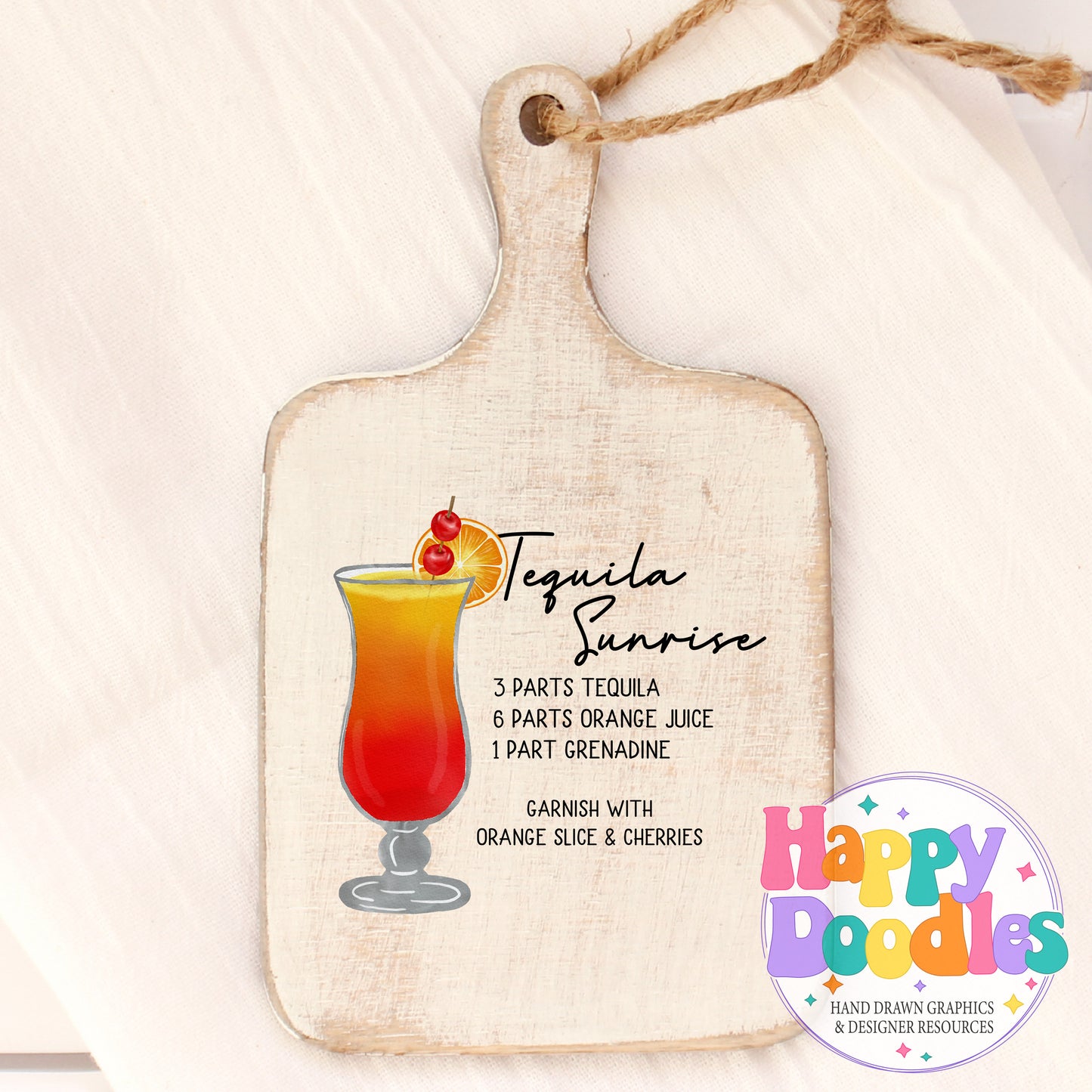 Tequila Sunrise Bar Cart Printable PNG - Happy Doodles Designs