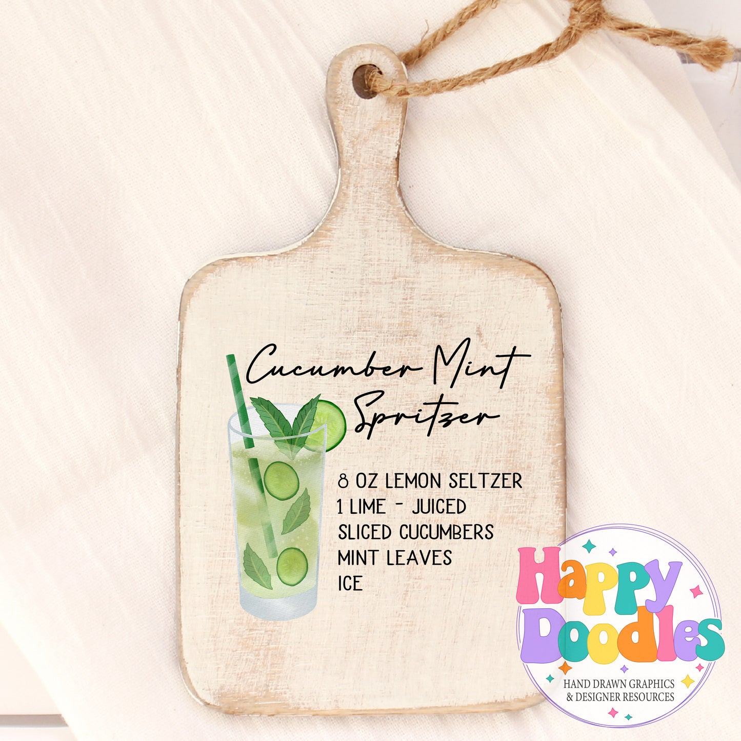 Cucumber Mint Spritzer Recipe Drink Recipe Printable PNG - Happy Doodles Designs