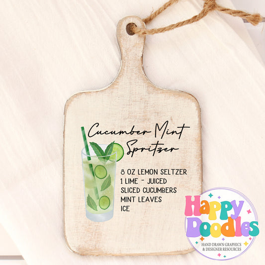 Cucumber Mint Spritzer Recipe Drink Recipe Printable PNG - Happy Doodles Designs