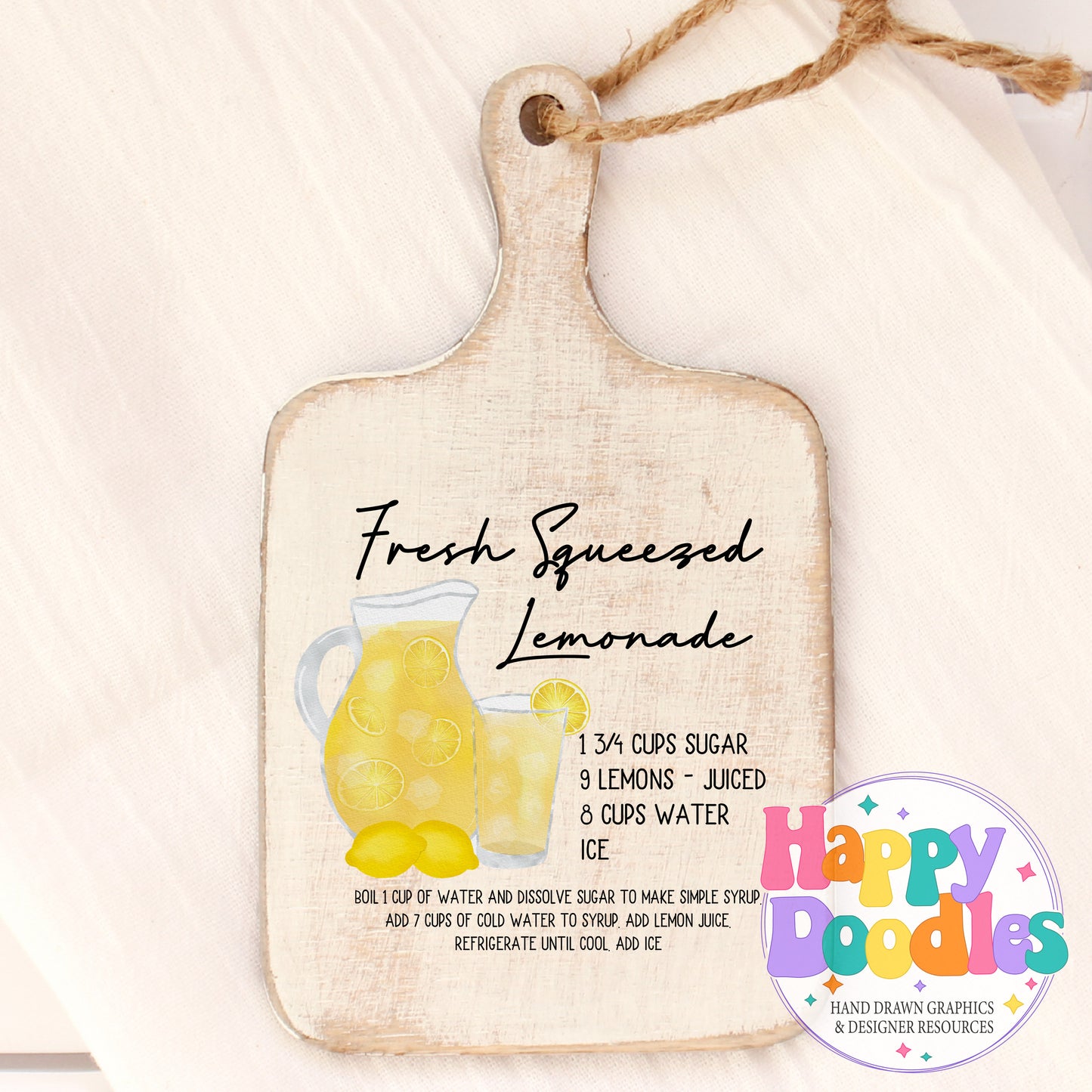 Fresh Lemonade Recipe Bar Cart Printable PNG - Happy Doodles Designs