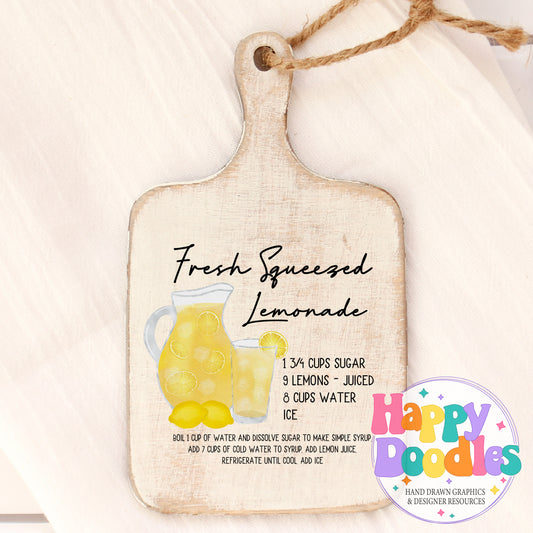 Fresh Lemonade Recipe Bar Cart Printable PNG - Happy Doodles Designs