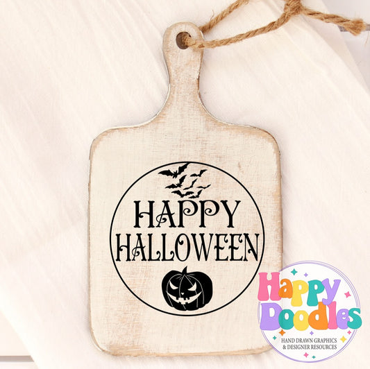 Halloween Sign Circle Happy Halloween SVG | Whimsical Porch/Wall Sign Design