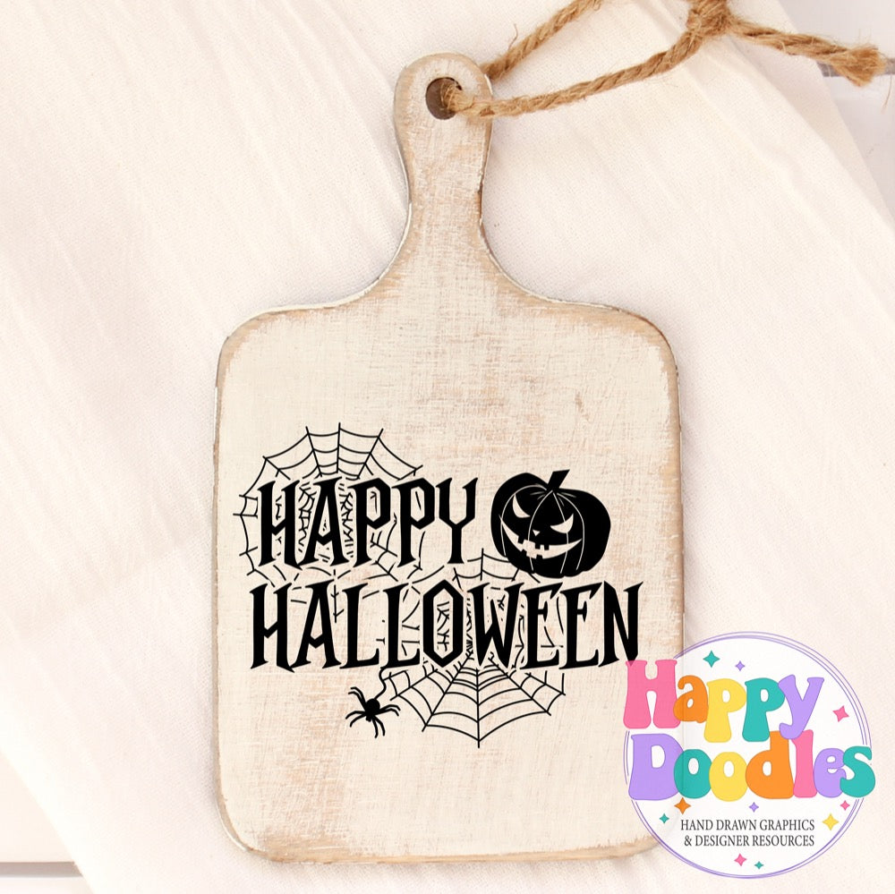 Halloween Sign Happy Halloween Pumpkin Spider SVG | Festive Door Sign SVG for Crafts