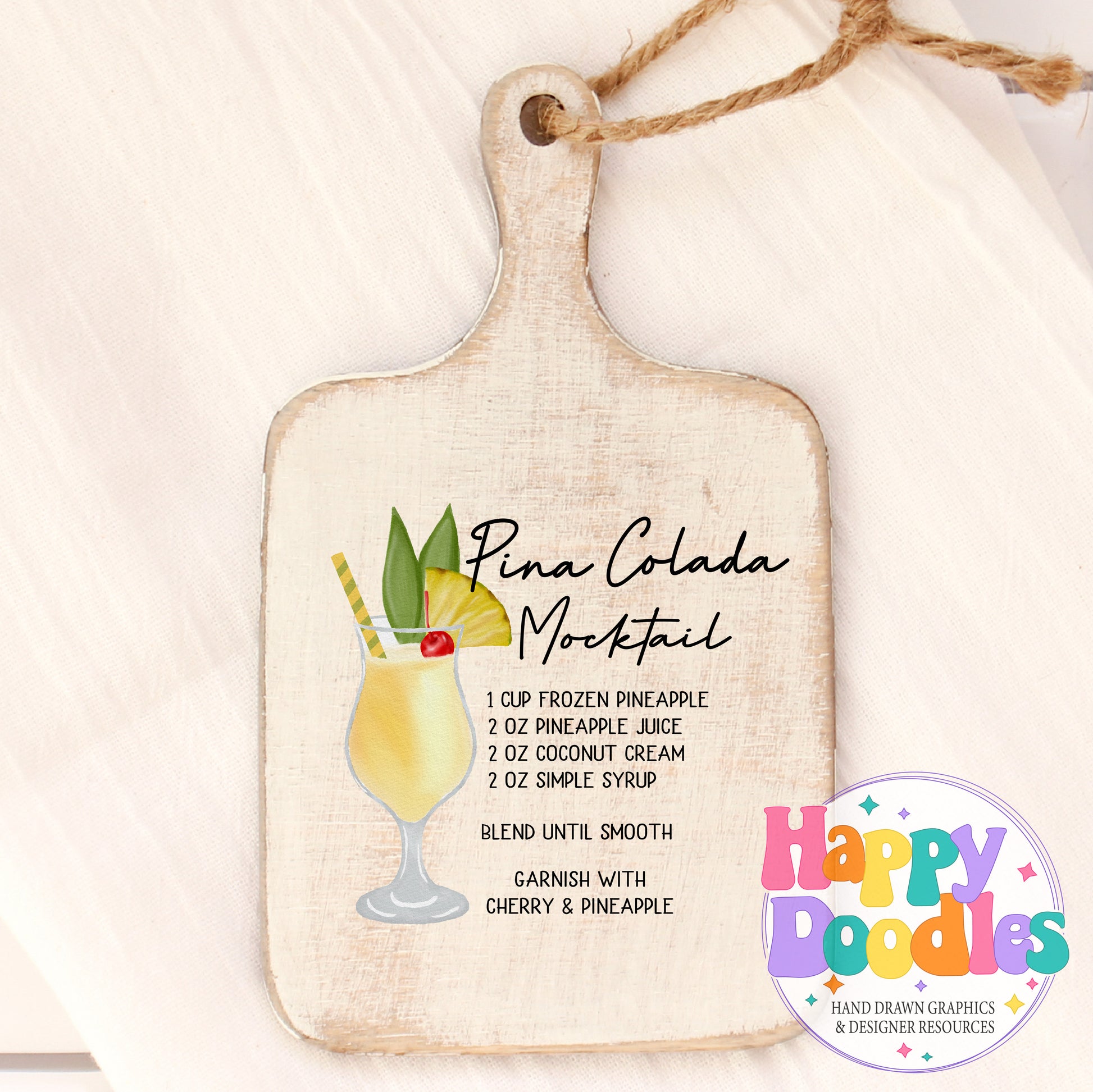 Pina Colada Mocktail Recipe Drink Recipe Printable PNG - Happy Doodles Designs