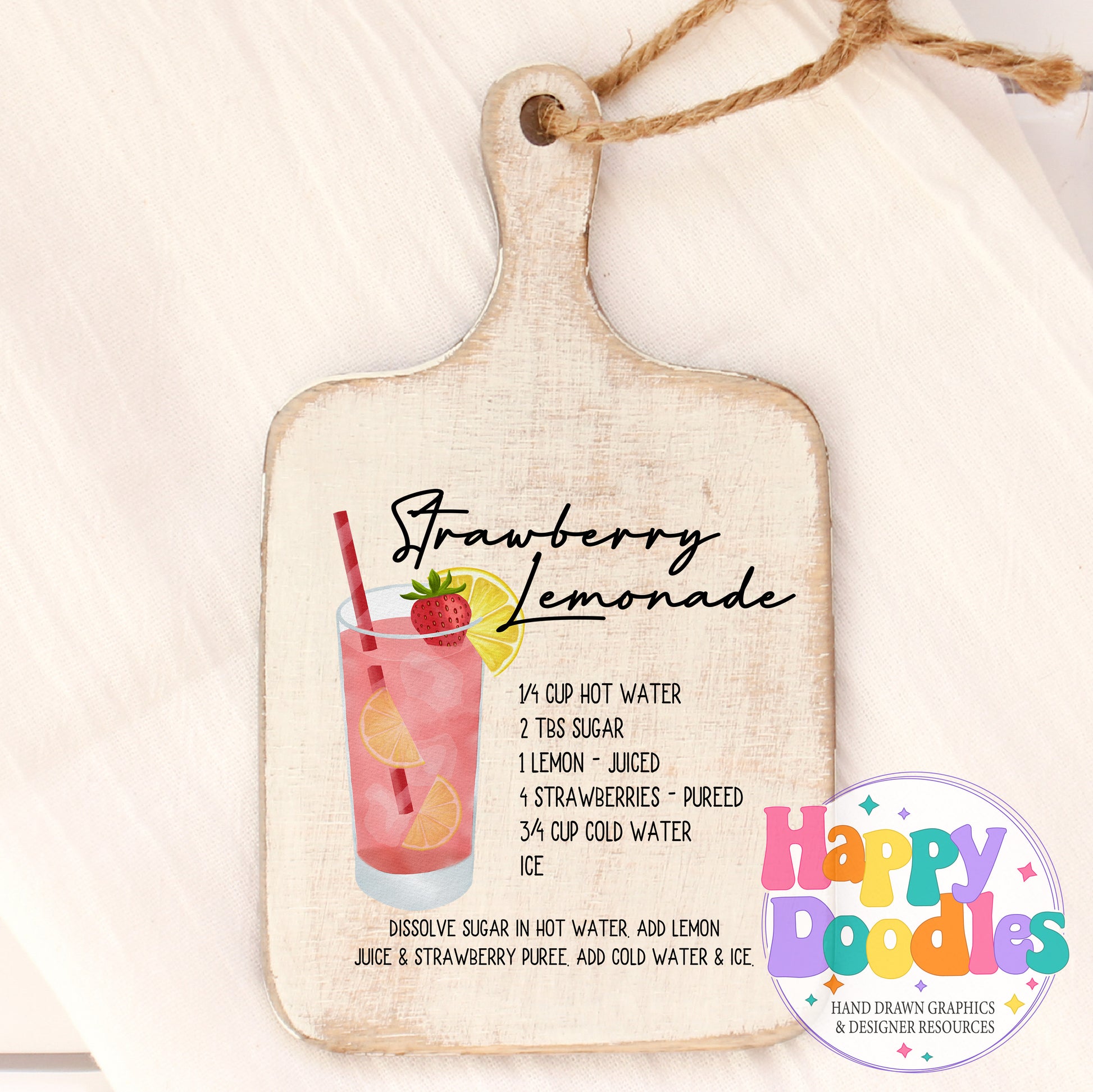 Strawberry Lemonade Recipe Kitchen Bar Printable PNG - Happy Doodles Designs