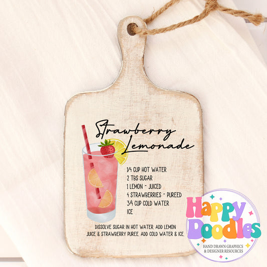 Strawberry Lemonade Recipe Kitchen Bar Printable PNG - Happy Doodles Designs