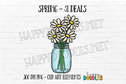 Daisies In A Jar -  Spring $1 Deal - Hand Drawn Commercial Use Clipart Graphics