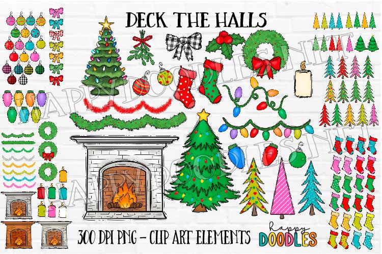 Deck The Halls - Christmas - Hand Drawn Commercial Use Clipart Graphic