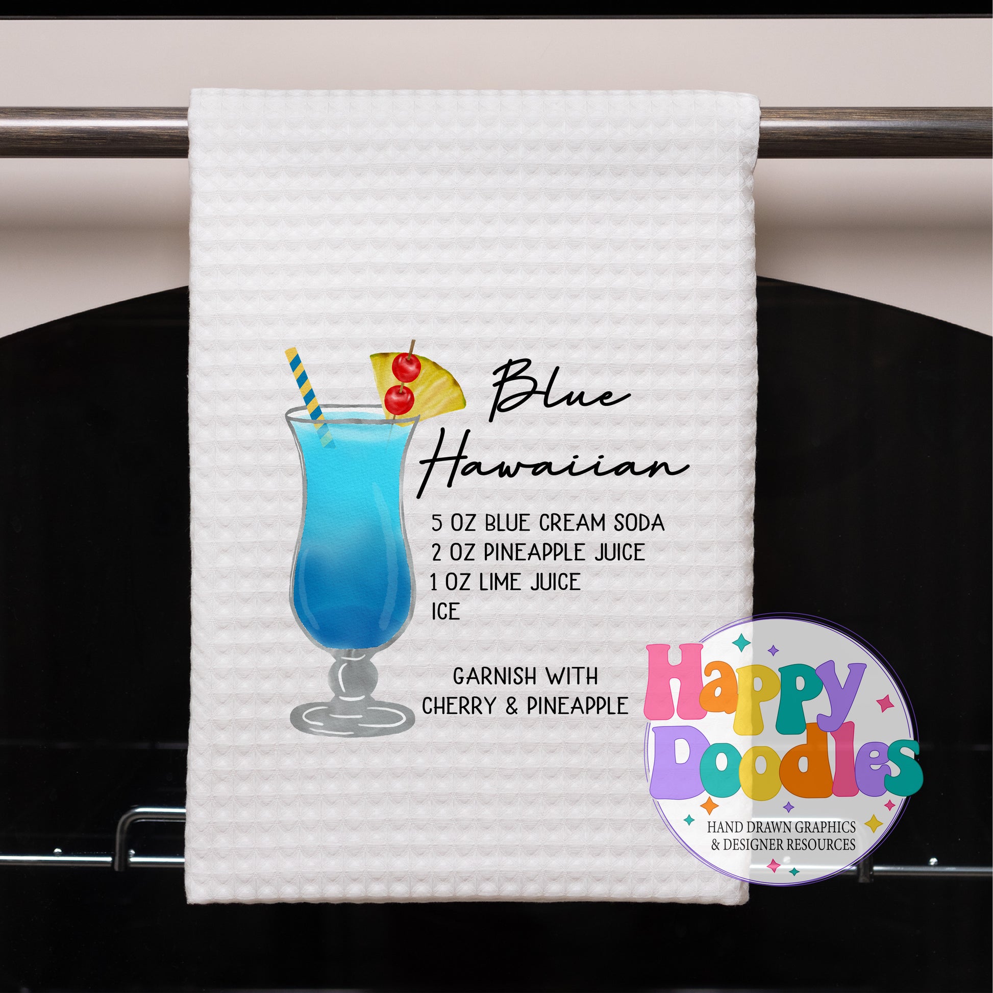 Blue Hawaiian Recipe Bar Cart Printable PNG - Happy Doodles Designs