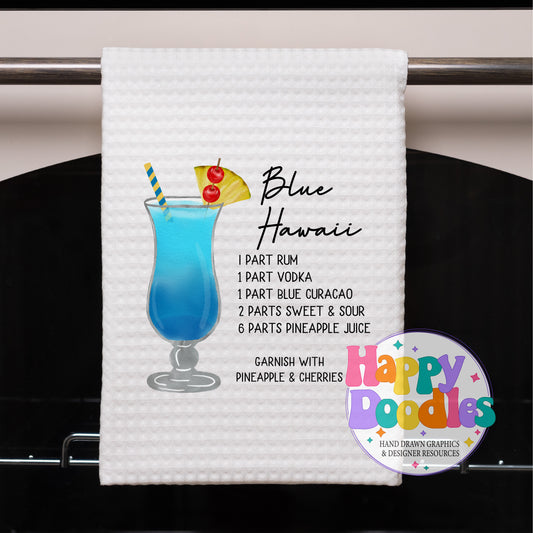 Blue Hawaii Printable PNG Recipe Card - Happy Doodles Designs