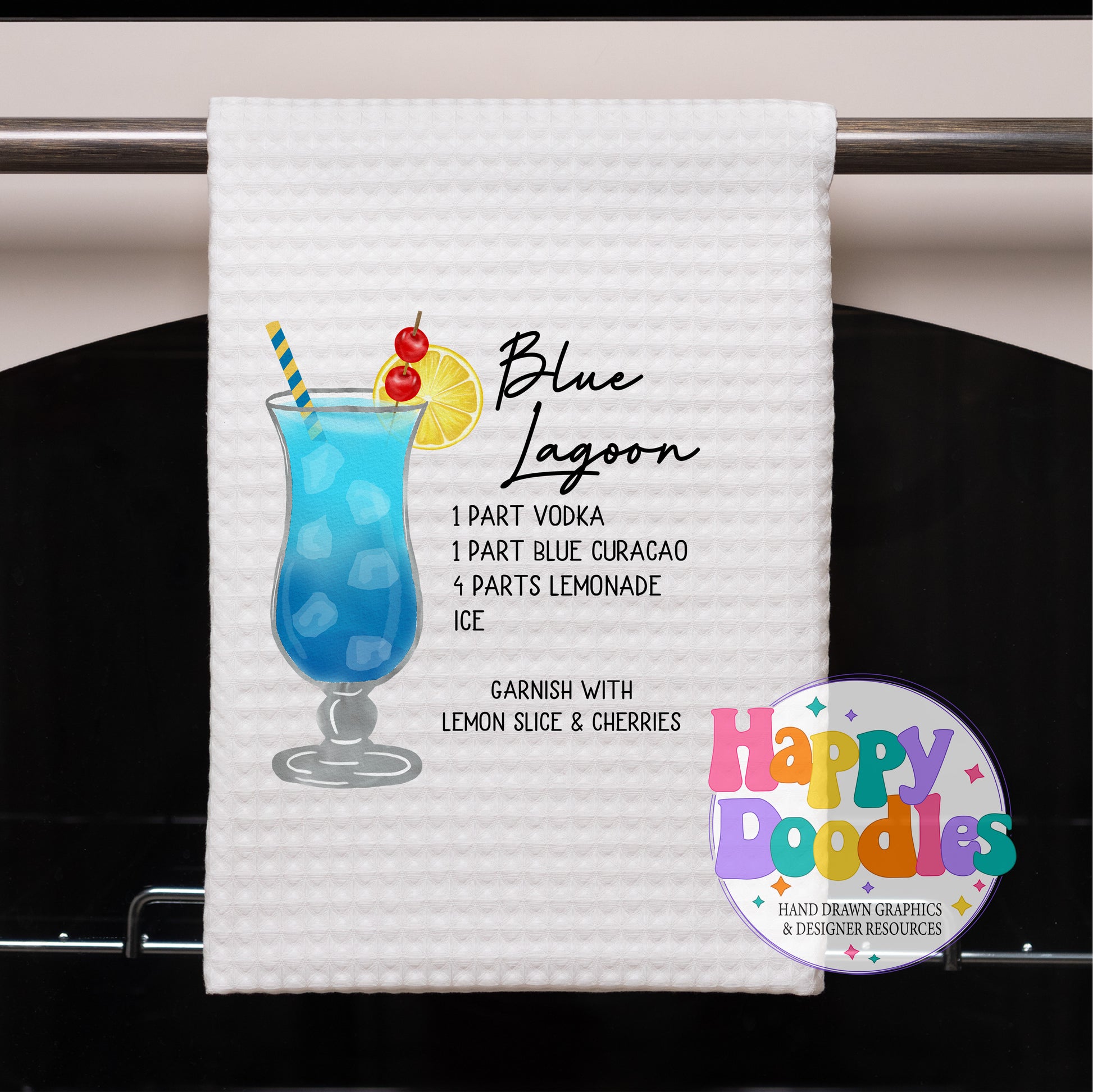 Blue Lagoon Printable PNG Recipe Card - Happy Doodles Designs