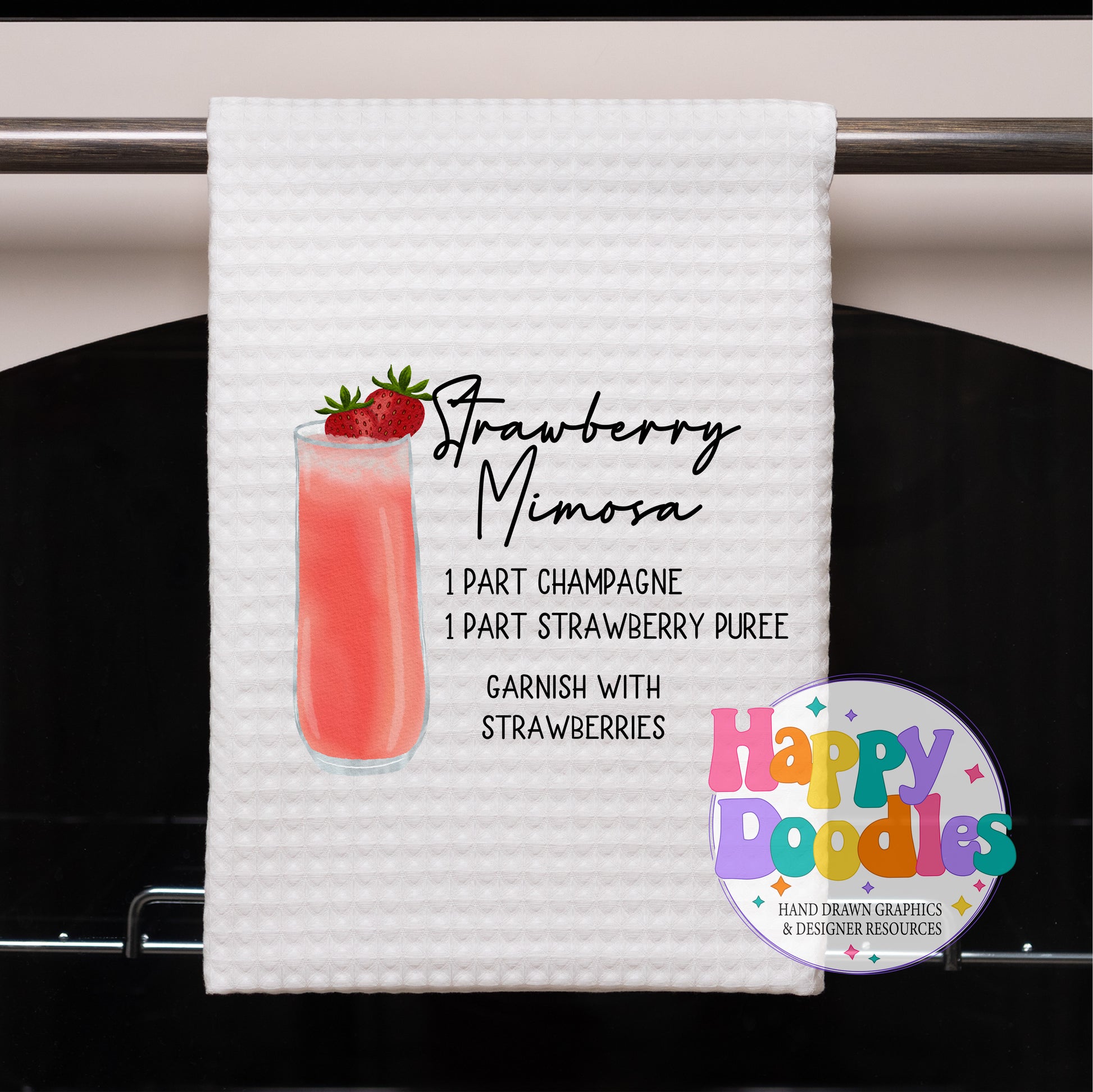 Strawberry Mimosa Drink Recipe Printable PNG - Happy Doodles Designs