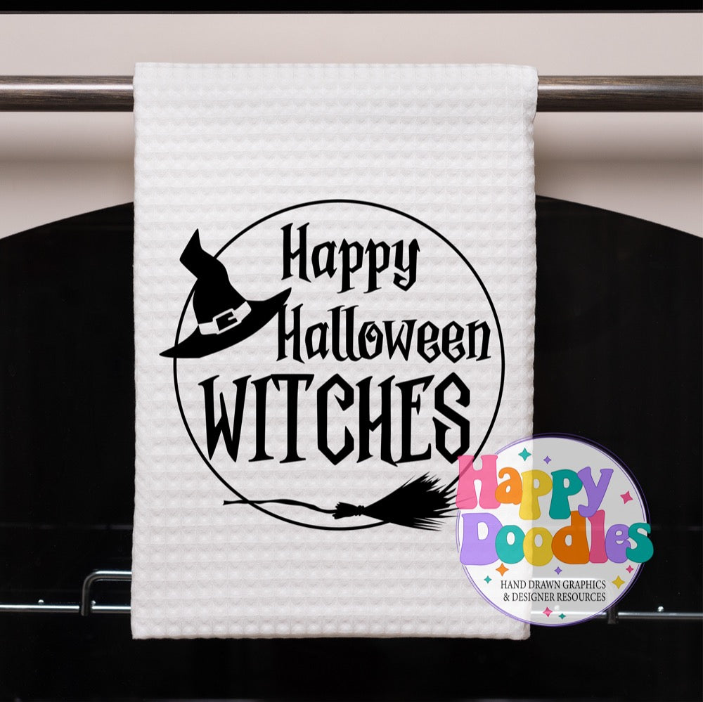 Halloween Sign Circle Happy Halloween Witches SVG | Festive Door Sign SVG for Crafts