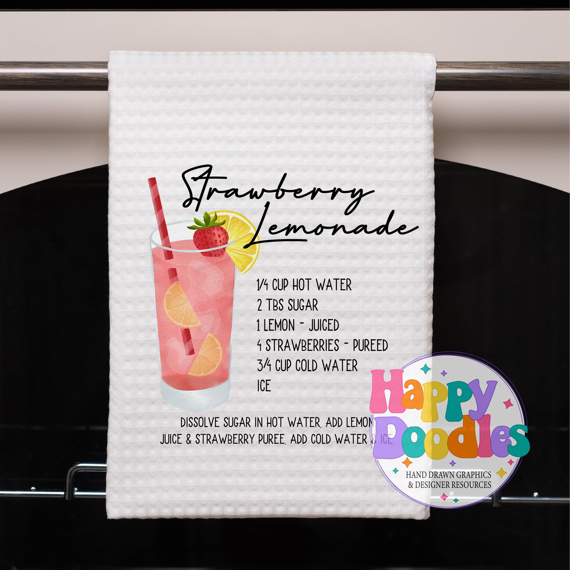 Strawberry Lemonade Recipe Kitchen Bar Printable PNG - Happy Doodles Designs