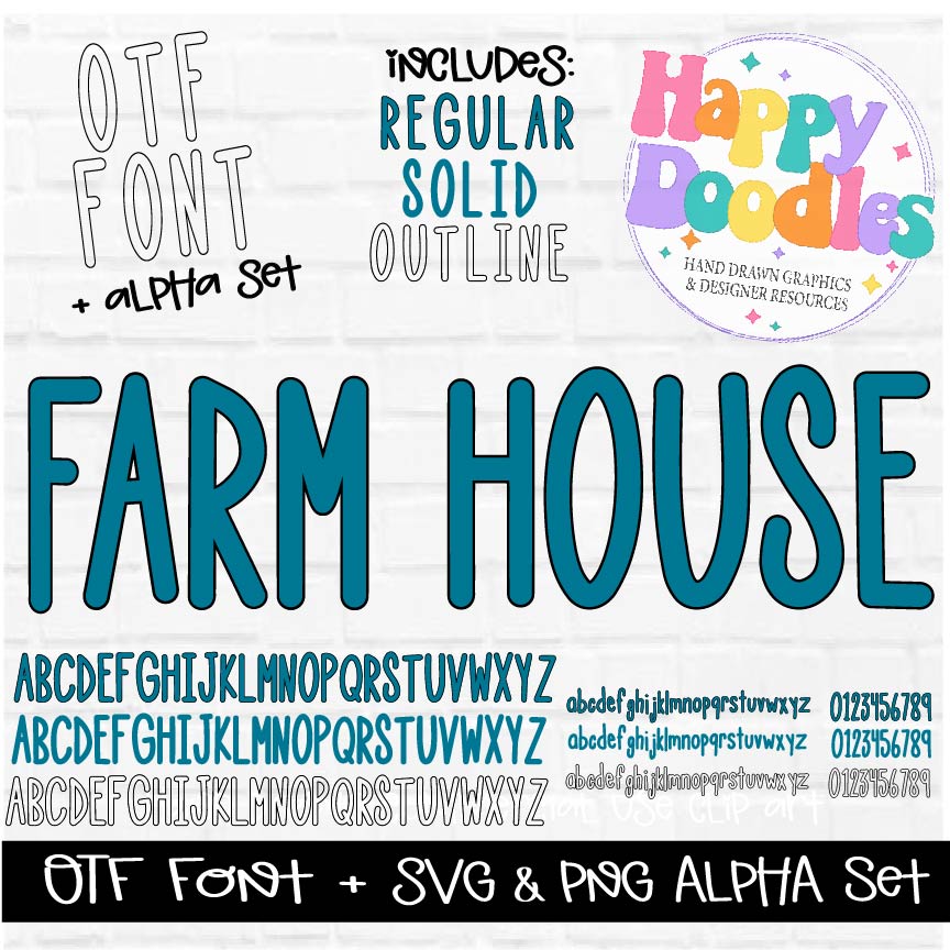 Farm House Fillable Alpha Set - Hand Drawn Commercial Use Font