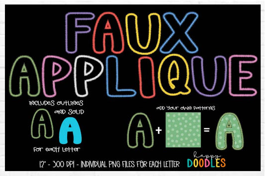 Faux Applique Embroidery Letters Alpha Set - Hand Drawn Commercial Use Clipart Graphics