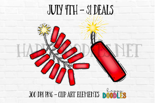 Firecracker July 4th $1 Deal - Hand Drawn Commercial Use Clipart Graphics