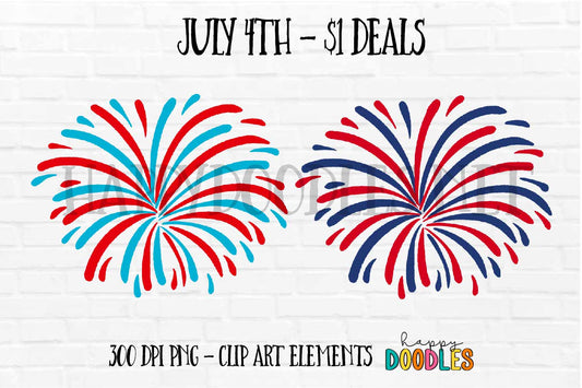 Fireworks July 4th $1 Deal - Hand Drawn Commercial Use Clipart Graphics