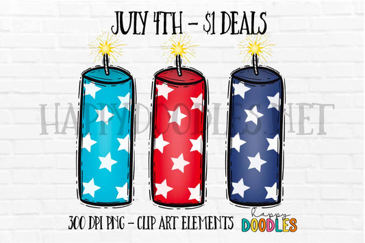 Firecracker Stars July 4th $1 Deal - Hand Drawn Commercial Use Clipart Graphics