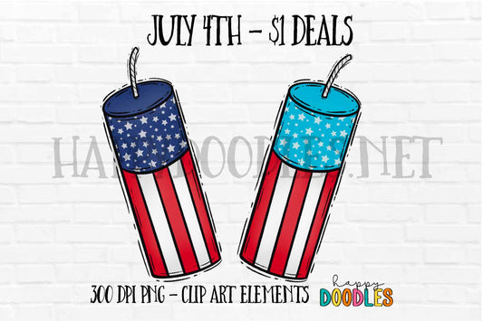 Firecracker Stars & Stripes July 4th $1 Deal - Hand Drawn Commercial Use Clipart Graphics