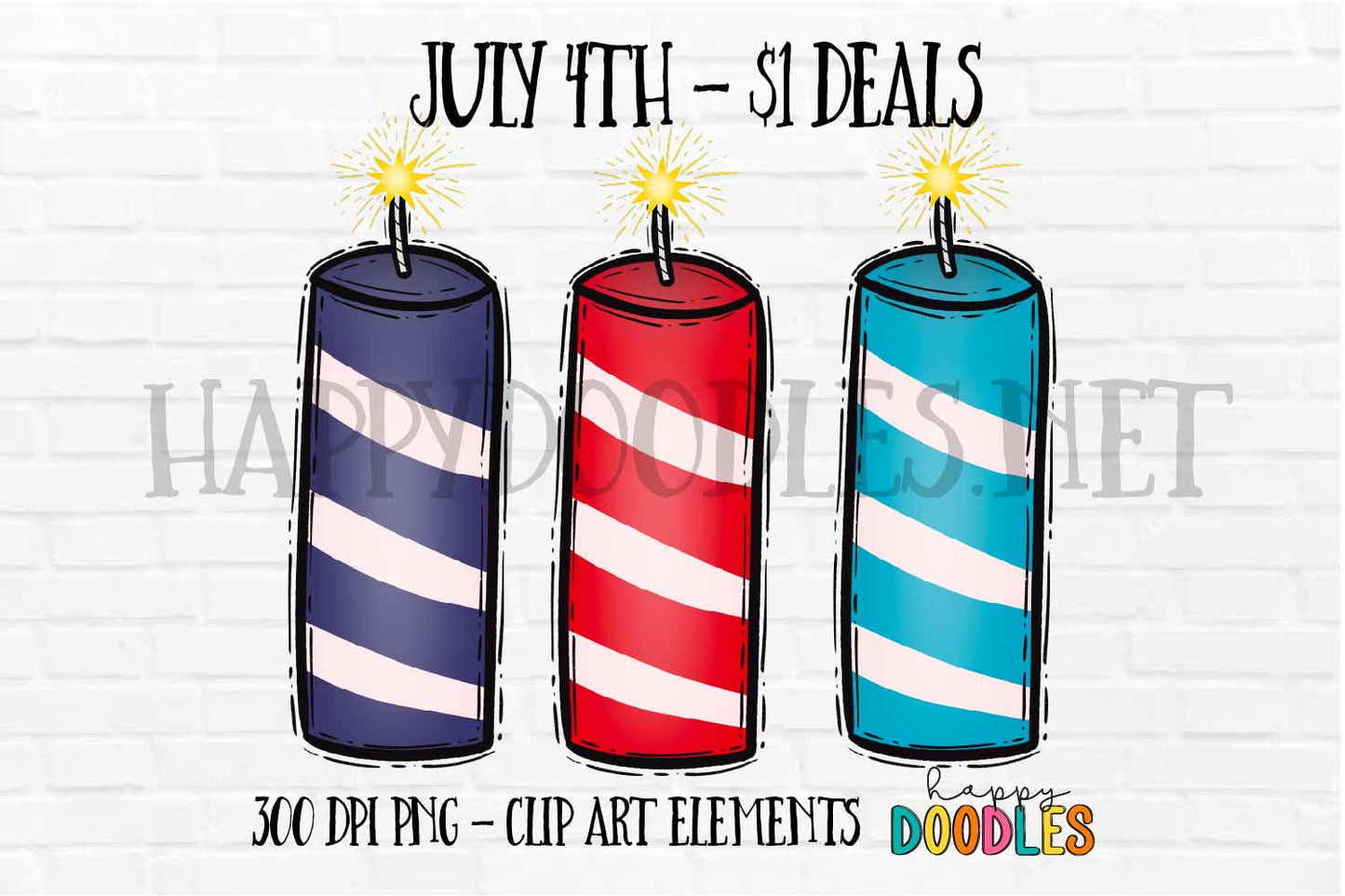 Firecracker Stripes July 4th $1 Deal - Hand Drawn Commercial Use Clipart Graphics