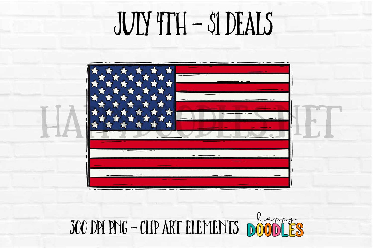 Flag July 4th $1 Deal - Hand Drawn Commercial Use Clipart Graphics