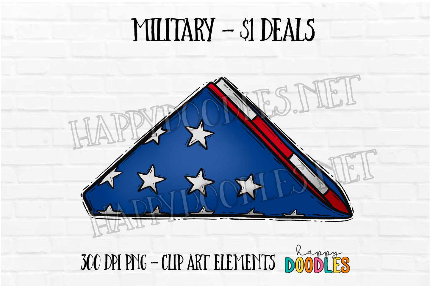 Folded Flag -  Military $1 Deal - Hand Drawn Commercial Use Clipart Graphics