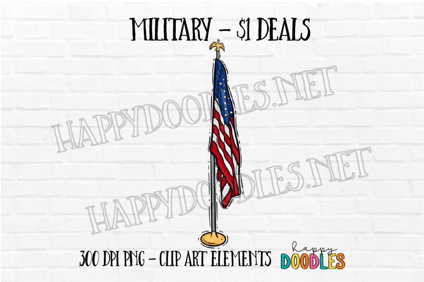 Flag On Stand -  Military $1 Deal - Hand Drawn Commercial Use Clipart Graphics