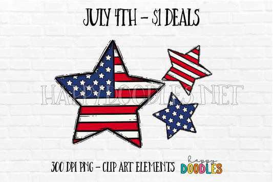 Flag Stars July 4th $1 Deal - Hand Drawn Commercial Use Clipart Graphics