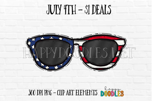 Flag Sunglasses July 4th $1 Deal - Hand Drawn Commercial Use Clipart Graphics