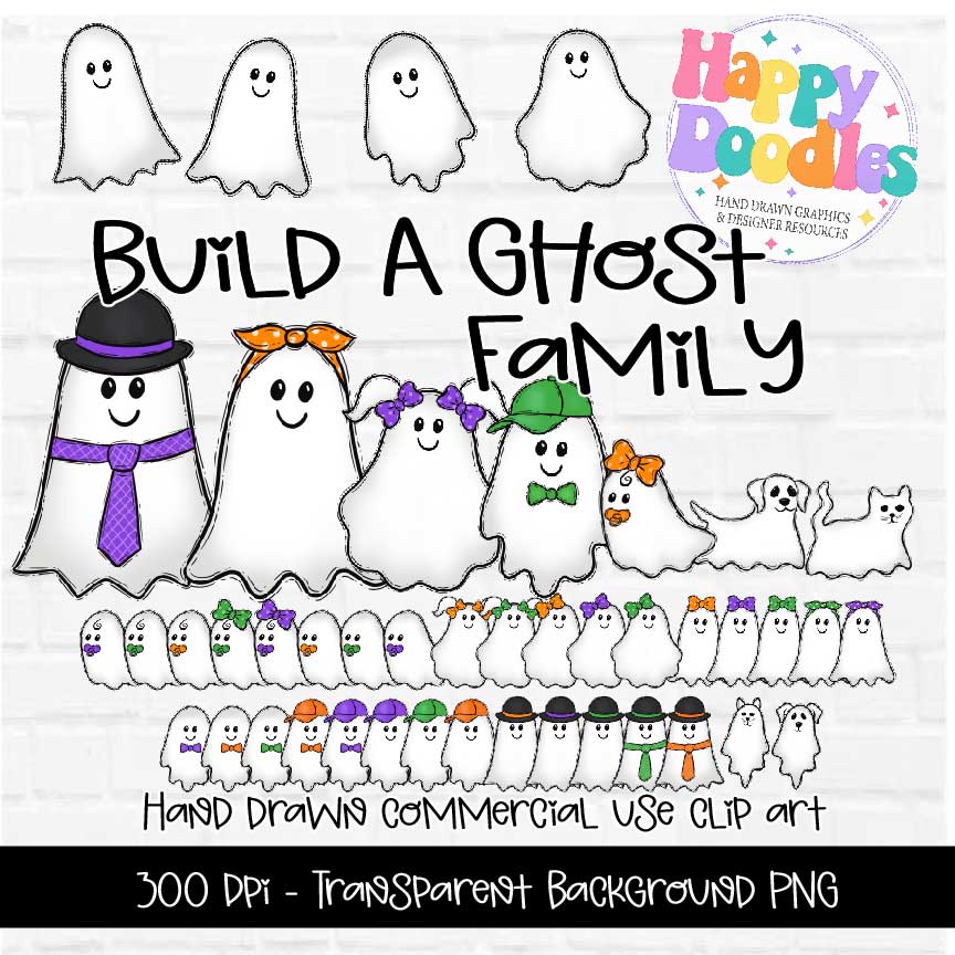 Ghost Family - Hand Drawn Commercial Use Clipart Graphics