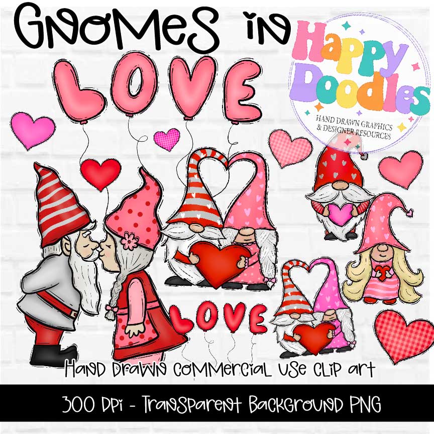 Gnomes In Love - Hand Drawn Commercial Use Clipart Graphics