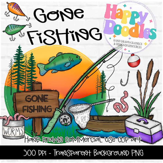 Gone Fishing - Hand Drawn Commercial Use Clipart Graphics 2024