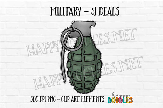 Grenade Clip Art -  Military $1 Deal - Hand Drawn Commercial Use Clipart Graphics