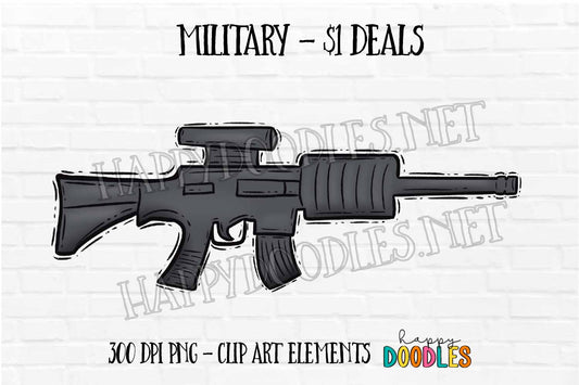 Machine Gun Clip Art -  Military $1 Deal - Hand Drawn Commercial Use Clipart Graphics