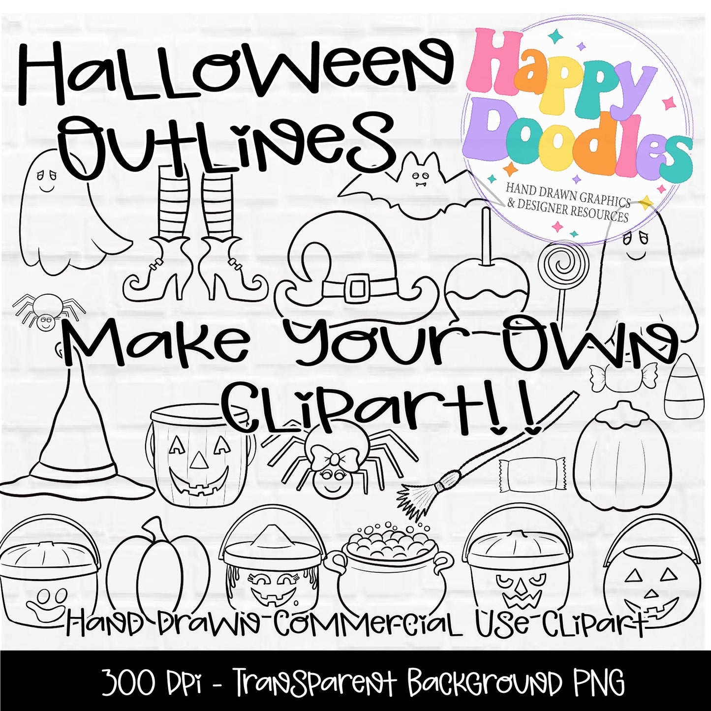 Halloween Outline Bundle | Printable PNG Coloring & Clipart Templates