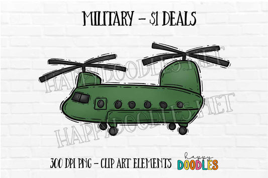 Helicopter Military $1 Deal - Hand Drawn Commercial Use Clipart Graphics