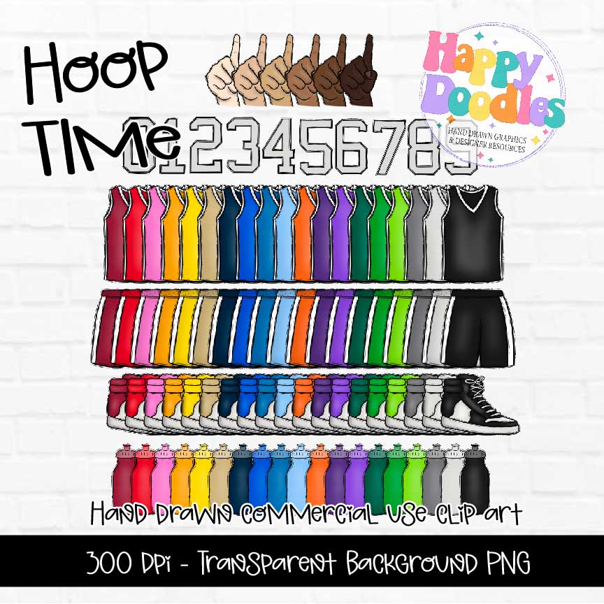 Hoop Time, Basketball, Hand Drawn Commercial Use Clipart Graphics 2024