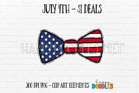 Flag Bow Tie July 4th $1 Deal - Hand Drawn Commercial Use Clipart Graphics