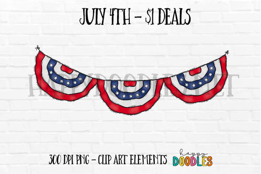 Flag Bunting July 4th $1 Deal - Hand Drawn Commercial Use Clipart Graphics