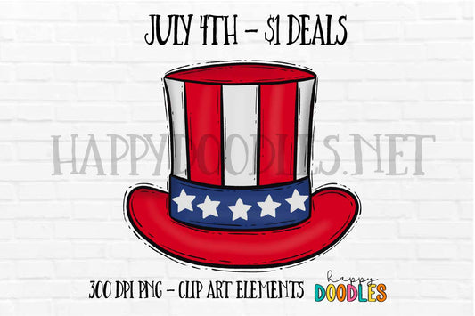 Uncle Sam Hat July 4th $1 Deal - Hand Drawn Commercial Use Clipart Graphics