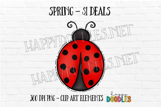 Cute Ladybug -  Spring $1 Deal - Hand Drawn Commercial Use Clipart Graphics