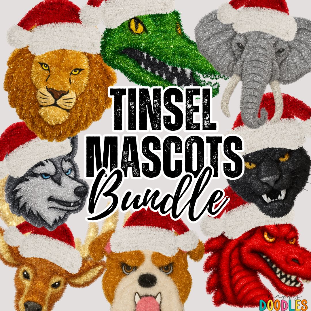 Faux Tinsel Mascot Bundle | Printable PNG Clipart Collection - Happy Doodles Designs