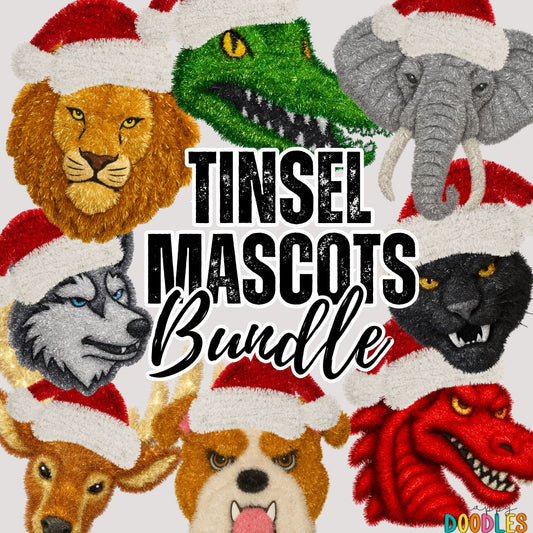 Faux Tinsel Mascot Bundle | Printable PNG Clipart Collection - Happy Doodles Designs