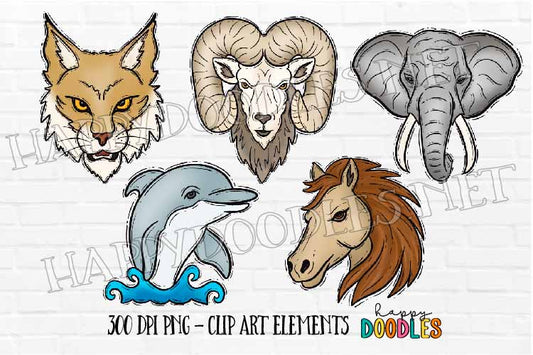 School Mascot Faces Bundle - Vol 2  - Hand Drawn Commercial Use Clipart Graphics