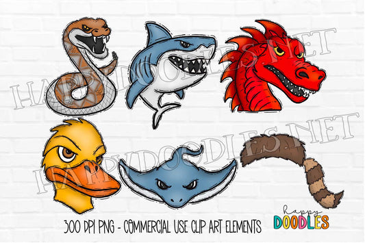 School Mascot Faces Bundle - Vol 8 - Hand Drawn Commercial Use Clipart Graphics