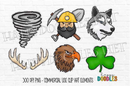 School Mascot Faces Bundle - Vol 11 - Hand Drawn Commercial Use Clipart Graphics