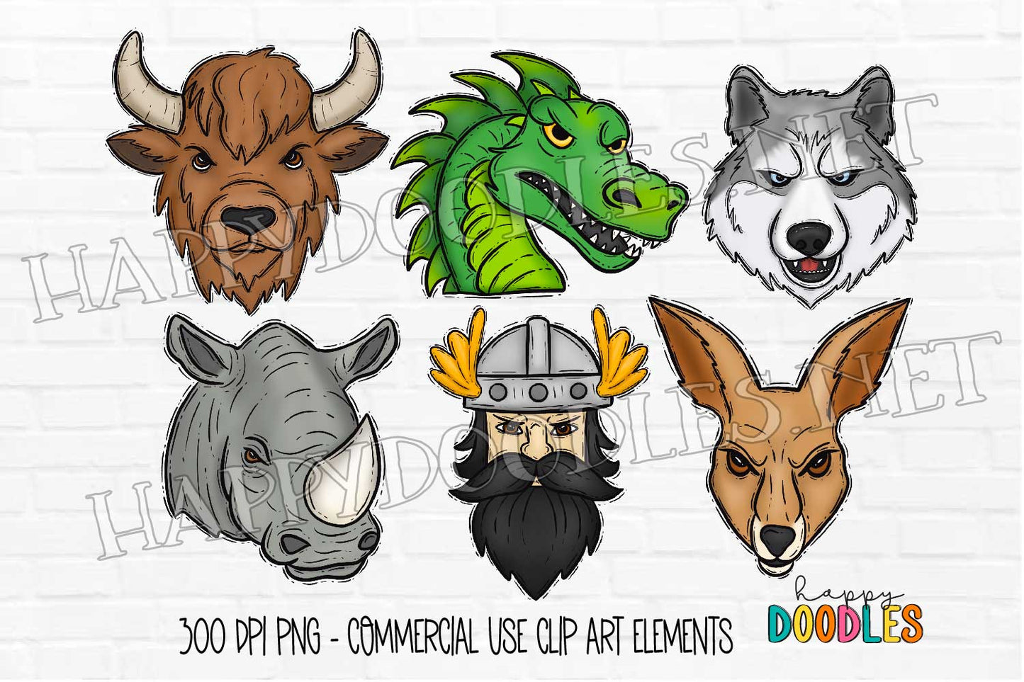 School Mascot Faces Bundle - Vol 6 - Hand Drawn Commercial Use Clipart Graphics